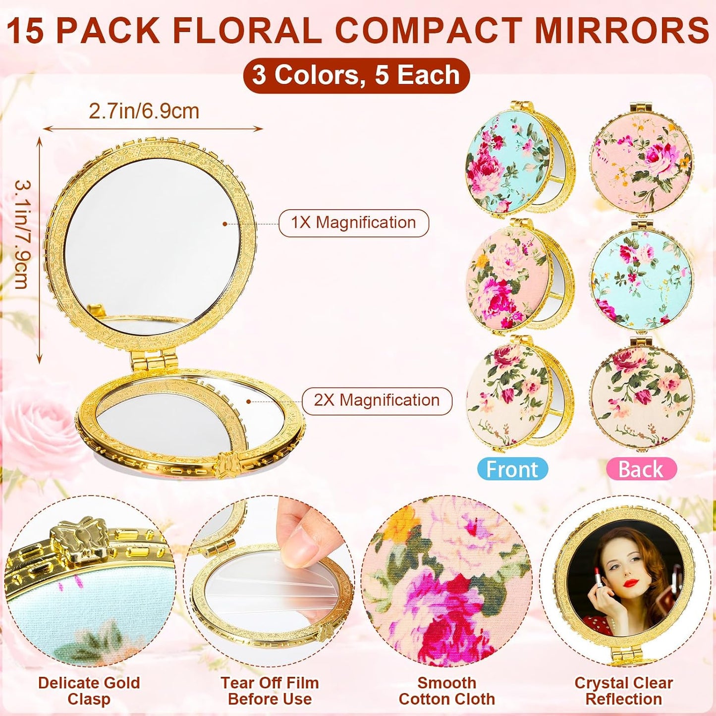 HOT30 Pcs Indian Pooja Return Gifts Bulk Floral Coin Purse Mirror,Gold Edge