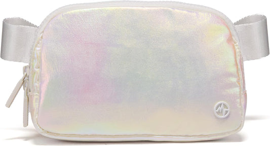 HOTPander Two Way Zipper Fanny Pack Nylon Everywhere Belt Bag for Women, Water Repellent Waist Packs, Crossbody Bags with Adjustable Strap(Iridescent).