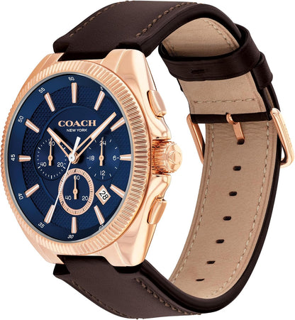 HOTCOACH Men's Jackson Chronograph Watch, 45mm Case Size, Genuine Leather Strap, Premium Fashion, Everyday Wear - Gift for Him