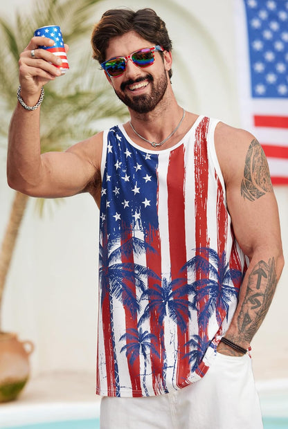 HOTVOGSTART Mens Hawaiian Beach Tank Tops Summer Vacation Muscle Top Graphic Sleeveless Shirts (S-3XL)