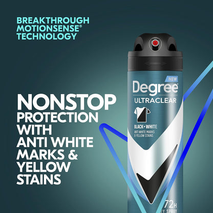 HOTDegree Men Antiperspirant Spray Black + White 3 Count Protects from Deodorant Stains Instantly Dry Spray Deodorant 3.8 oz