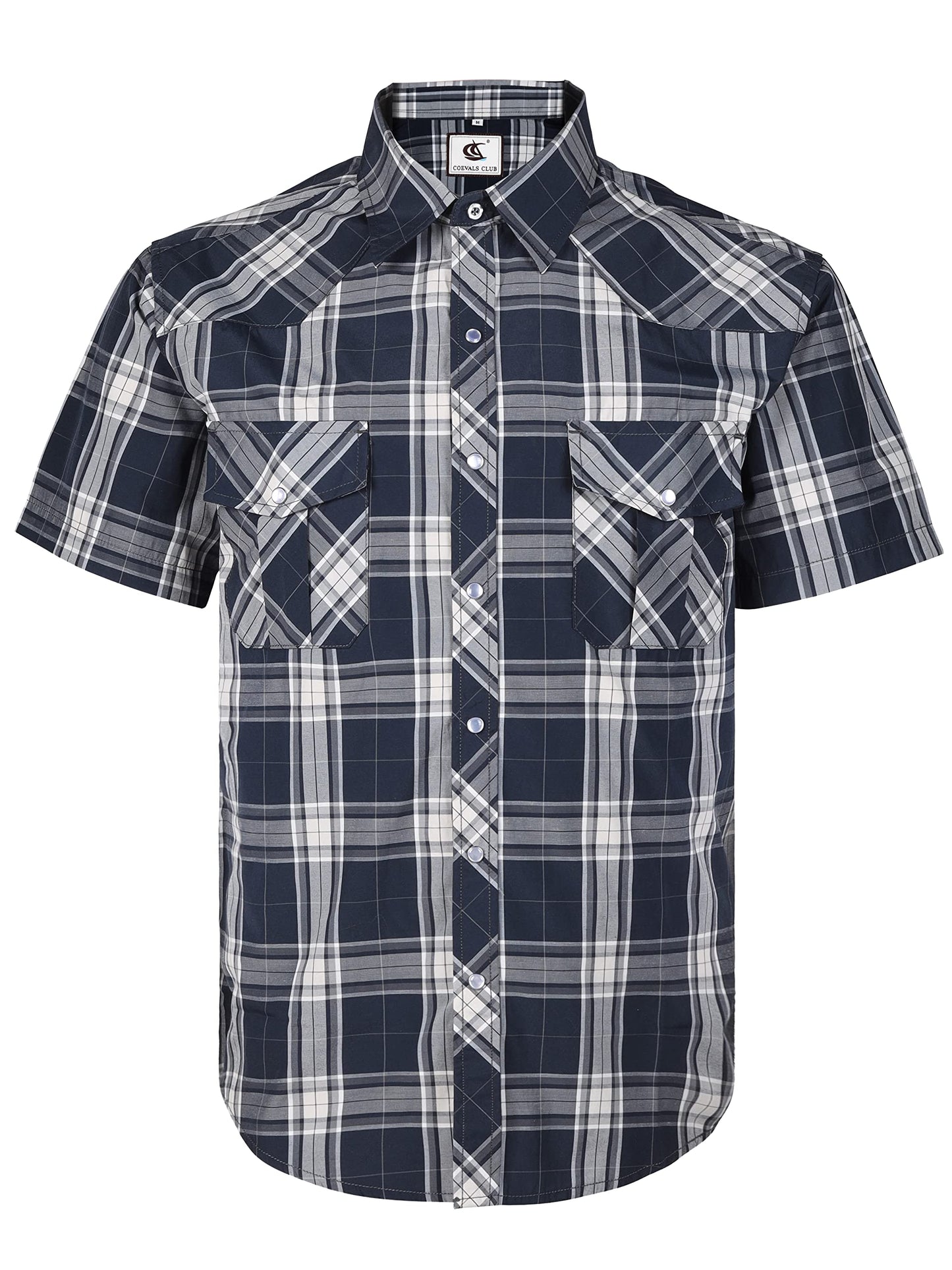 HOTCOEVALS CLUB Men's Western Cowboy Short Sleeve Pearl Snap Casual Plaid Work Shirts