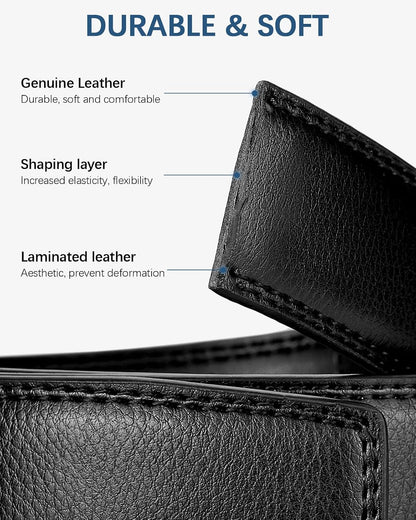 HOTBOSTANTEN Ratchet Leather Belt For Men 2 Pack Dress and Casual with Adjustable Buckle, Trim to Fit