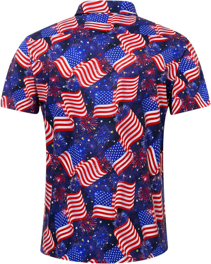 HOTuideazone Mens 4th of July American Flag Patriotic Shirt M-XXL | USA Short Sleeve Button Up Shirt for Independence Day, Memorial Days, Flag Day, 4th of July Parties, Beach Trips and Daily