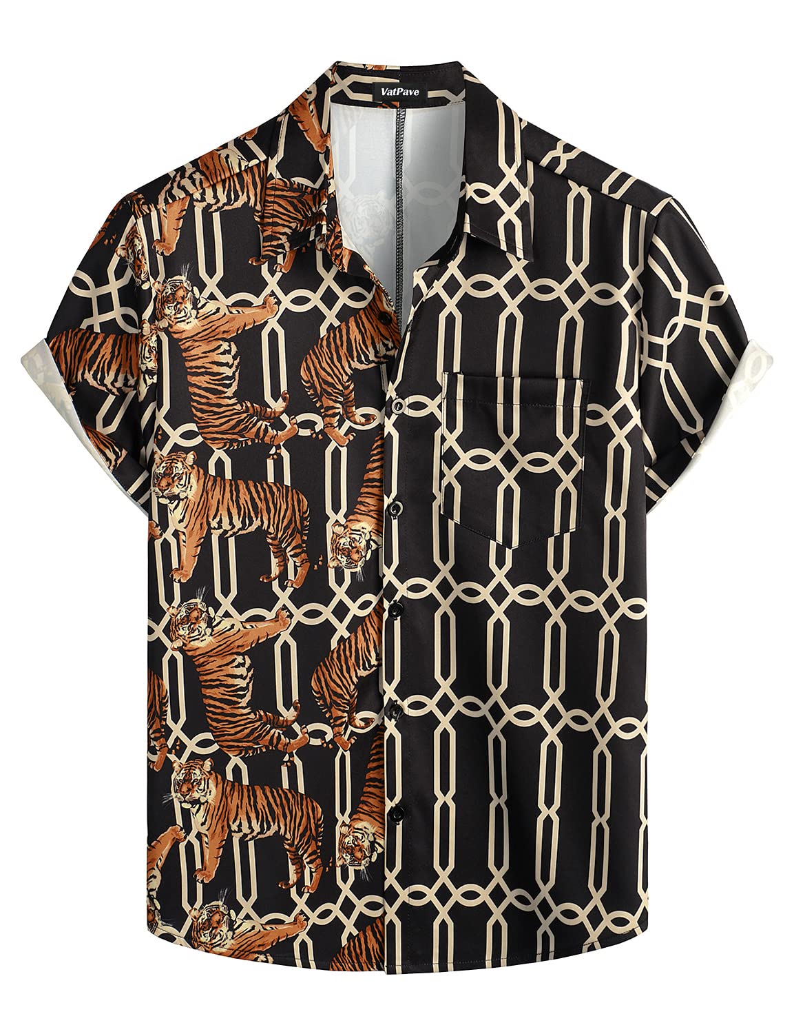 HOTVATPAVE Mens Hawaiian Flamingo Shirt Casual Tropical Summer Beach Shirts | Animal Print, Button Down Short Sleeve, Stylish, Untucked, Vacation, Floral, Cruise, Date, Party, Rave, Concert, Pocket