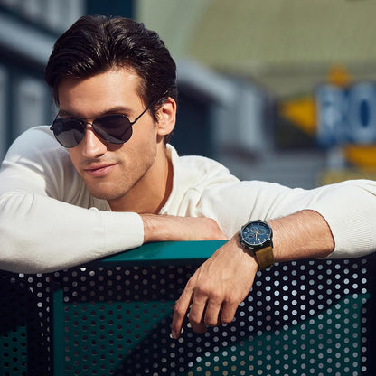 HOTSAPPHERO Men's Watches Stainless Steel Chronograph Waterproof Quartz-Business Casual Dress Watch for Men Luminous Date Gold/Silver/Black Design-Easy-to-Read Luxury Dial-Leather Unique Elegant Gift