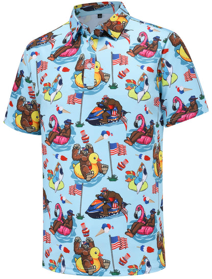 HOTMens Golf Polo Shirts Short Sleeve Performance Moisture Wicking Dry Fit Casual Print Funny Golf Polo Shirts for Men