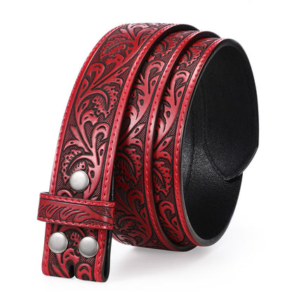 HOTTRIWORKS Western Belt Strap for Men without Buckle 1.5" Wide Floral Engraved Embossed Leather Belt Strap