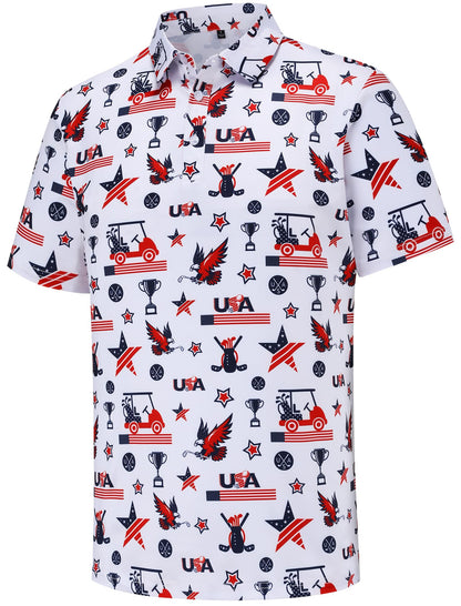 HOTMens Golf Polo Shirts Short Sleeve Performance Moisture Wicking Dry Fit Casual Print Funny Golf Polo Shirts for Men
