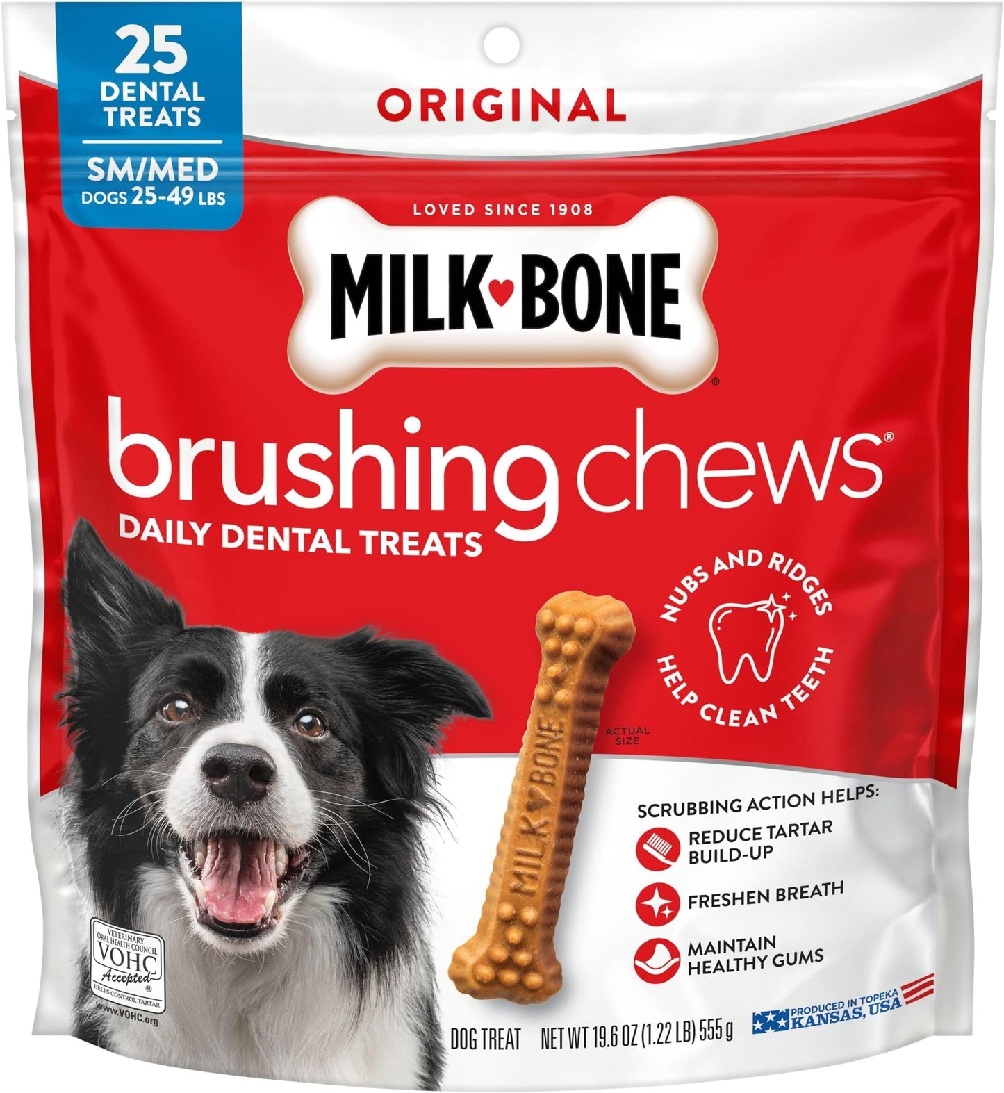 HOTMilk-Bone Brushing Chews Large Daily Dental Dog Treats, 33.7 oz Bag | 25 treats, chicken flavored, VOHC accepted dental chews, helps clean teeth and freshen breath, for large dogs 50 lbs and up