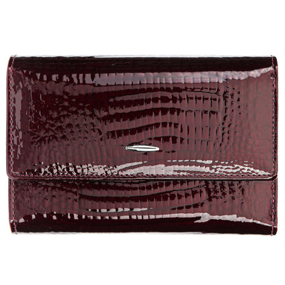 HOTWomen's Wallet Oil-waxed Genuine Leather, Crocodile Embossed Compact Bi-fold Wallet for Women with Magnetic Closure, Multi Card Slots, ID Window, Zipper Pockets (Red)