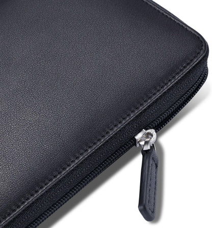 HOTHISCOW Leather Checkbook Cover, Zippered Wallet with Card Slots, Black | Full grain cowhide, 5cc & ID window, personal check book & register pockets, removable duplicate divider, women secure zipper