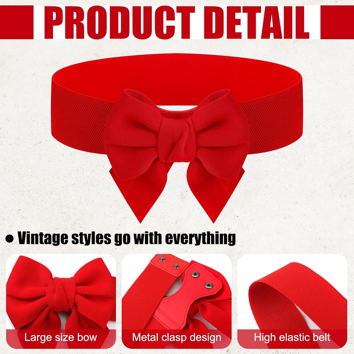 HOT3 Pcs Bow Belts for Women Red Bow Belt | Elastic Waist Belt Vintage Bowknot Stretchy Cinch Belt