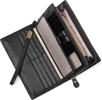 HOTSENDEFN Women's Wallet Large Capacity RFID Blocking Leather Wallets Credit Cards Organizer with Checkbook Holder