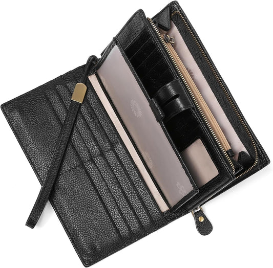 HOTSENDEFN Women's Wallet Large Capacity RFID Blocking Leather Wallets Credit Cards Organizer with Checkbook Holder