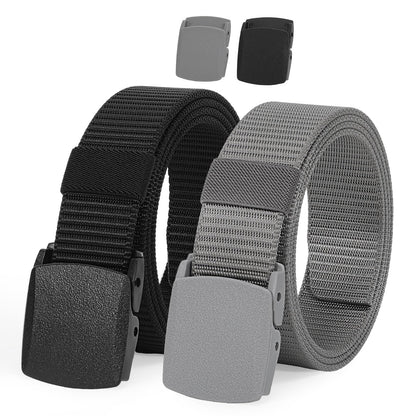 HOTJASGOOD 2 Pack Nylon Web Belt Outdoor Military Men’s Metal Free Belt with TSA Plastic Buckle