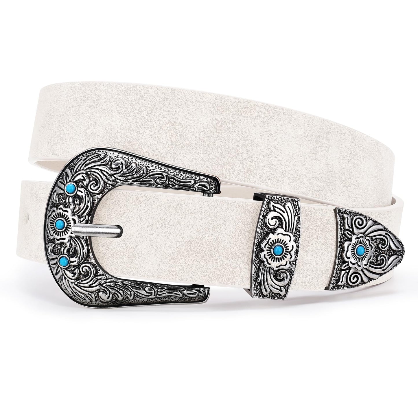HOTXZQTIVE Western Belt for Women, Cowgirl Cowboy Suede Leather Belt for Jeans Pants, Country Belts with Vintage Buckle