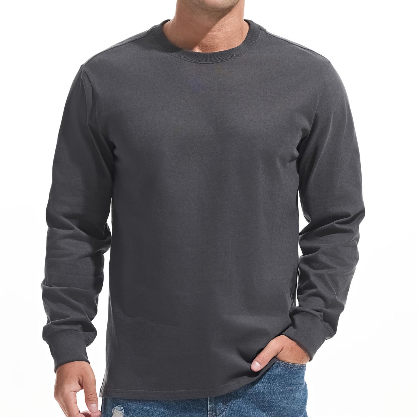 HOTVEIISAR Men's Heavy Weight Crew Neck T-Shirt Mens Premium Cotton Tee - Pre Shrunk S-3XL