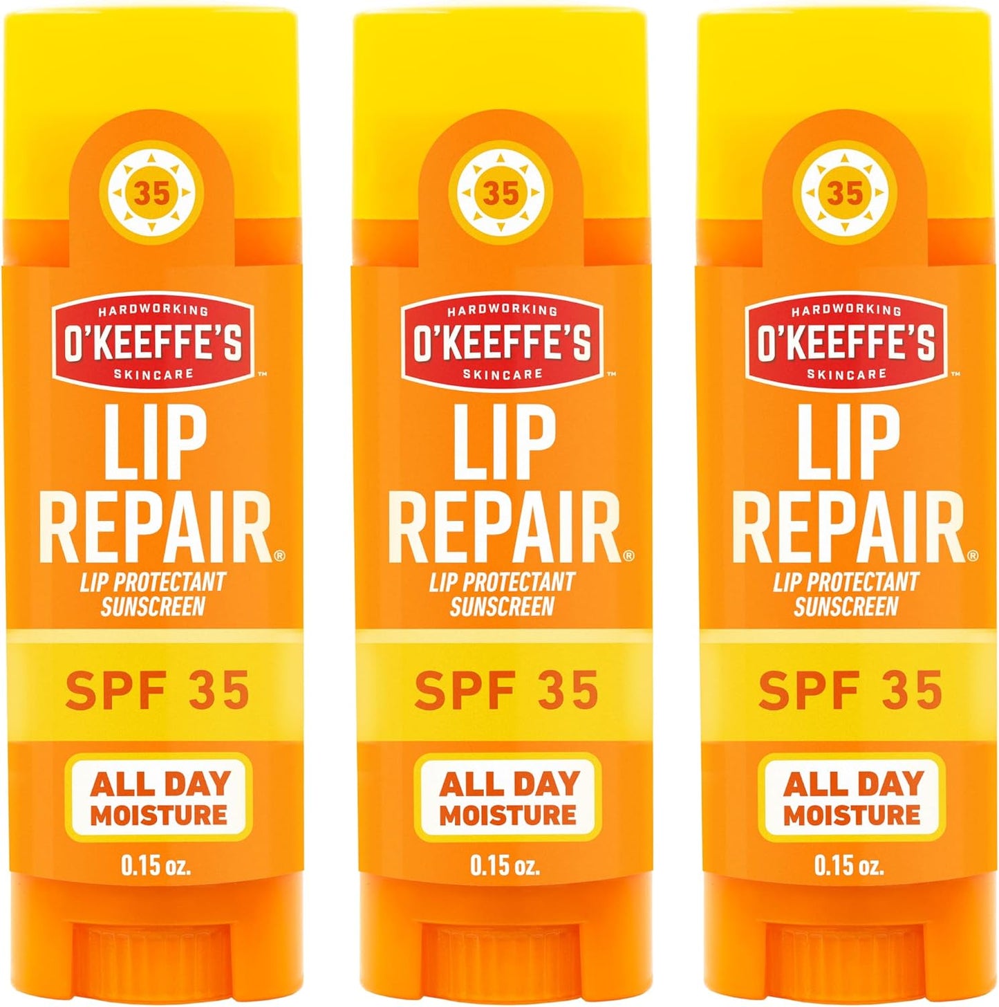 HOTO'Keeffe's Lip Repair SPF 35 Lip Balm - Stick (3 Pack) - Sun-Safe Moisturizer for Extremely Cracked, Dry Lips