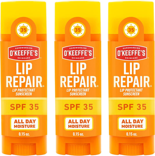 HOTO'Keeffe's Lip Repair SPF 35 Lip Balm - Stick (3 Pack) - Sun-Safe Moisturizer for Extremely Cracked, Dry Lips