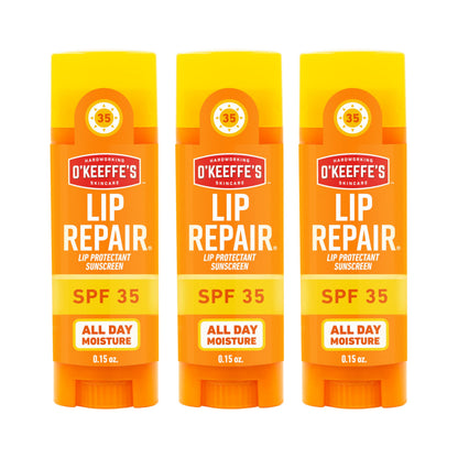 HOTO'Keeffe's Lip Repair SPF 35 Lip Balm - Stick (3 Pack) - Sun-Safe Moisturizer for Extremely Cracked, Dry Lips