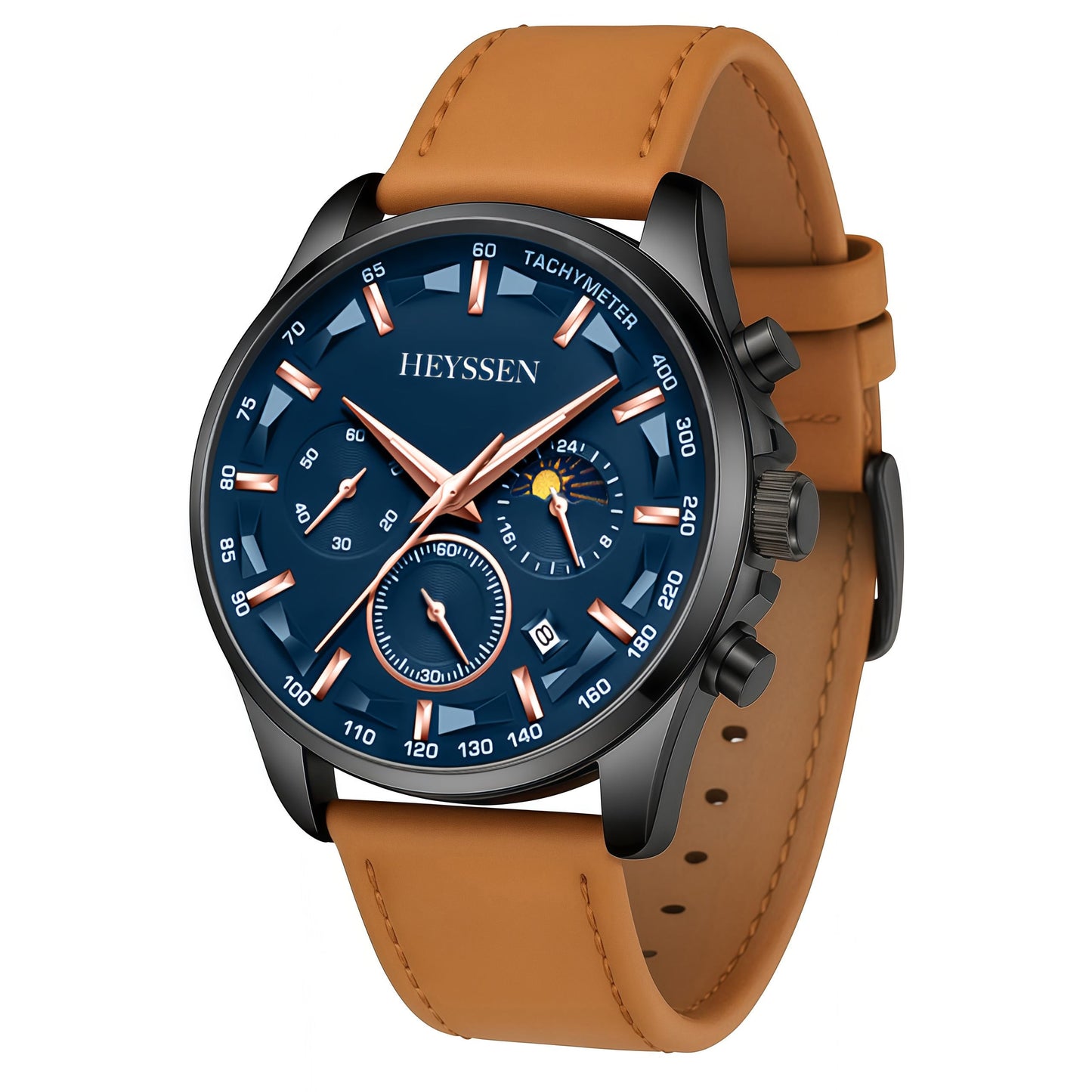 HOTWatches for Men Chronograph Analog Luminous Quartz Watch Blue Black Luxury Genuine Leather Mens Watches Business Sports Waterproof Wristwatch Elegant Gift for Him