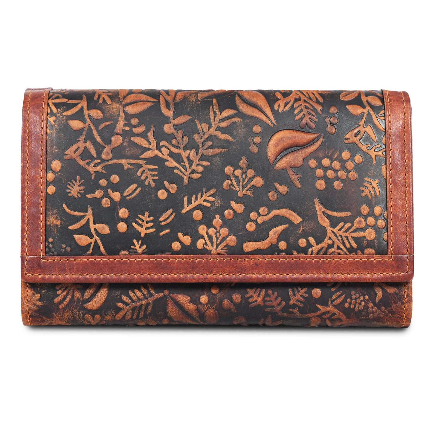 HOTVALENCHI Women's Leather Wallet - RFID Blocking Wallet - Ladies Clutch Hand Purse With Card Holder Slots (Cognac Vintage LW03)