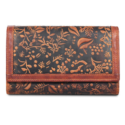 HOTVALENCHI Women's Leather Wallet - RFID Blocking Wallet - Ladies Clutch Hand Purse With Card Holder Slots (Cognac Vintage LW03)