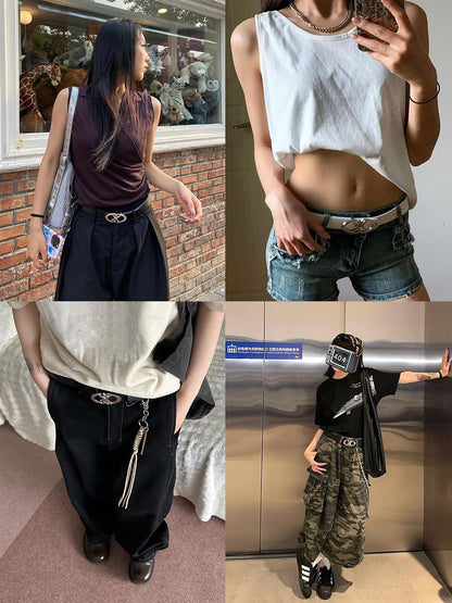 HOTY2k Belt Star Metal Buckle Vintage Gothic Punk Rock Emo Grunge Accessories Western Chunky Belts Trendy Y2k Clothes