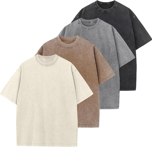HOTMen's Oversized Cotton T-Shirts Loose Fit Vintage Washed Tee Unisex Short Sleeve Casual Shirts Tops