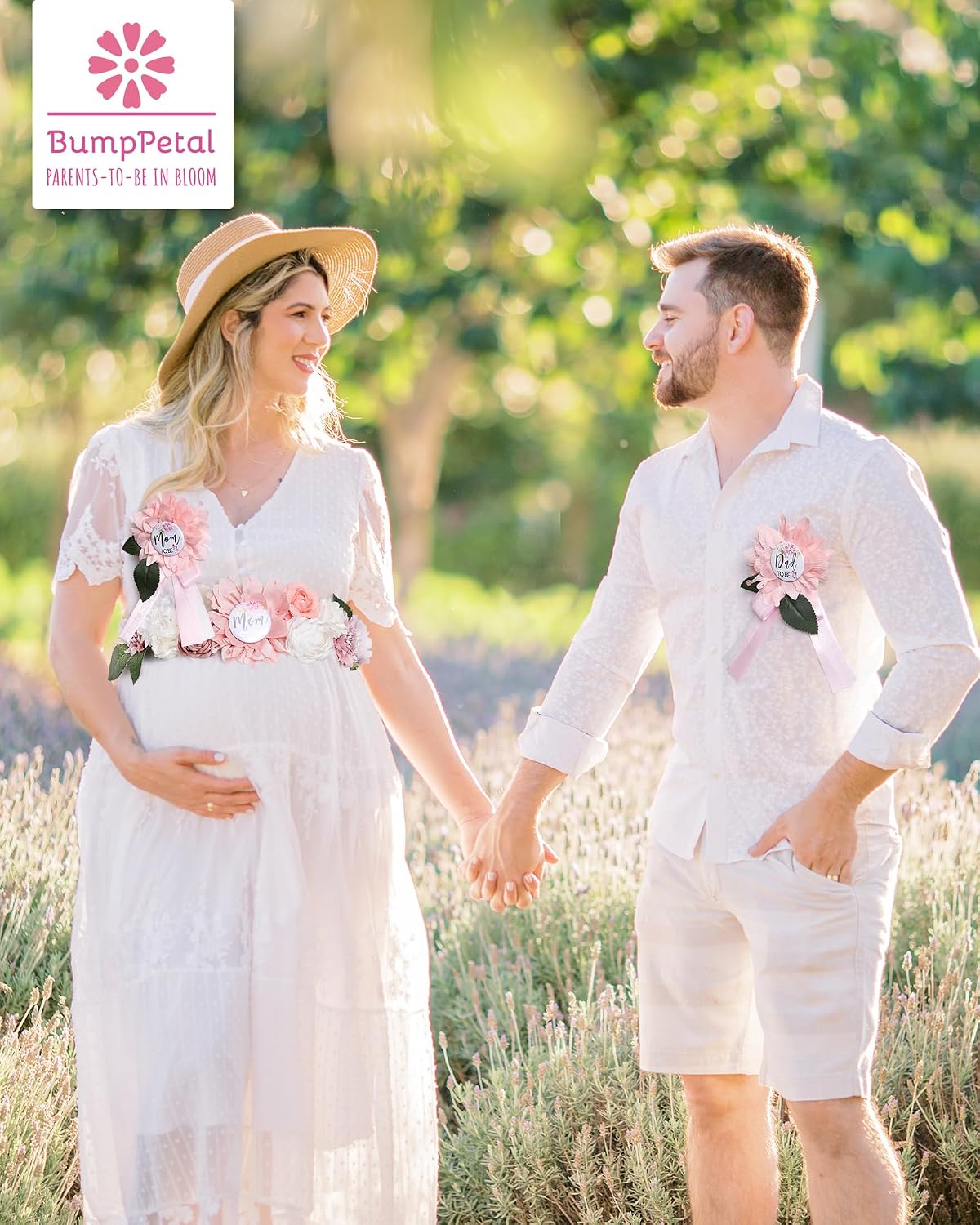 HOTBaby Shower Sash Decorations Mom to Be Corsage Gift Dad to Be Pin 3Pack Set Flower Belt for Maternity Dress - Gender Reveal Pregnancy Photo Props