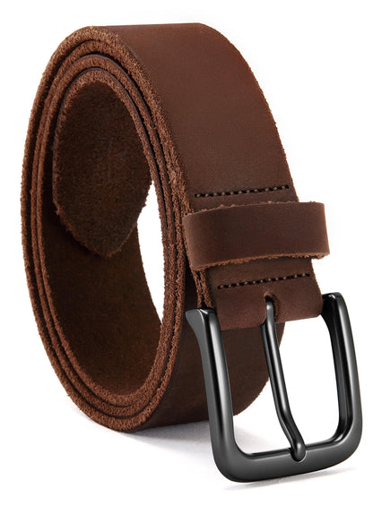 HOTCHAOREN Mens Belts Casual for Jeans - Full-Grain Leather, Durable Cowhide | Solid Buckle, Classic Style, Handmade, Daily Wear, Gift Box
