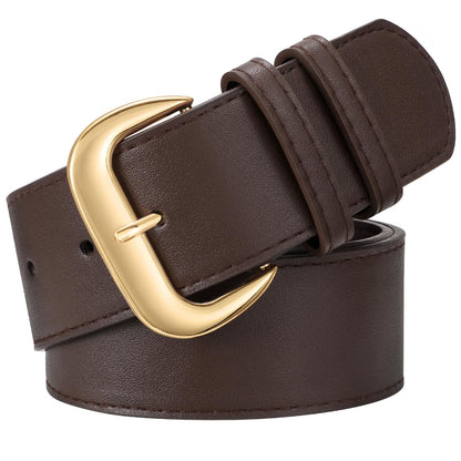HOTWHIPPY Wide Chunky Belt for Women Dresses Fashion Ladies Thick Leather Belt with Gold Buckle