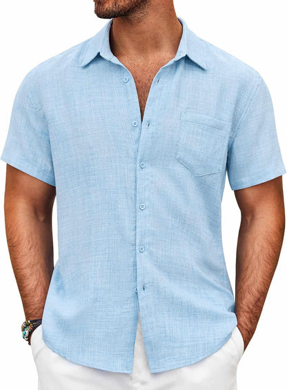 HOTCOOFANDY Mens Button Down Short Sleeve Shirt Casual Shirts Summer Beach Textured Shirts with Pocket