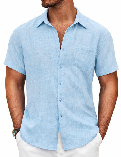 HOTCOOFANDY Mens Button Down Short Sleeve Shirt Casual Shirts Summer Beach Textured Shirts with Pocket