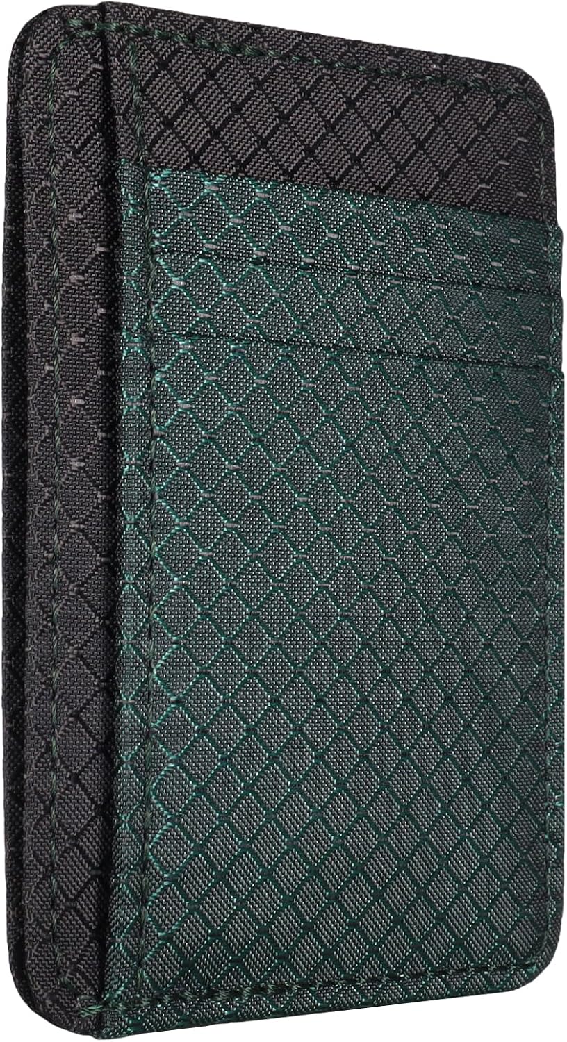 HOTRipstop Minimalist Fabric Front Pocket Wallet, Nylon and Polyester Ripstop Fabric Card and Cash Holder Wallet Handmade in California (Green & Black)