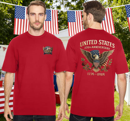 HOT250 Years American Flag Shirts for Men: 4th of July T Shirt 1776-2026 USA Patriotic Tee Tops