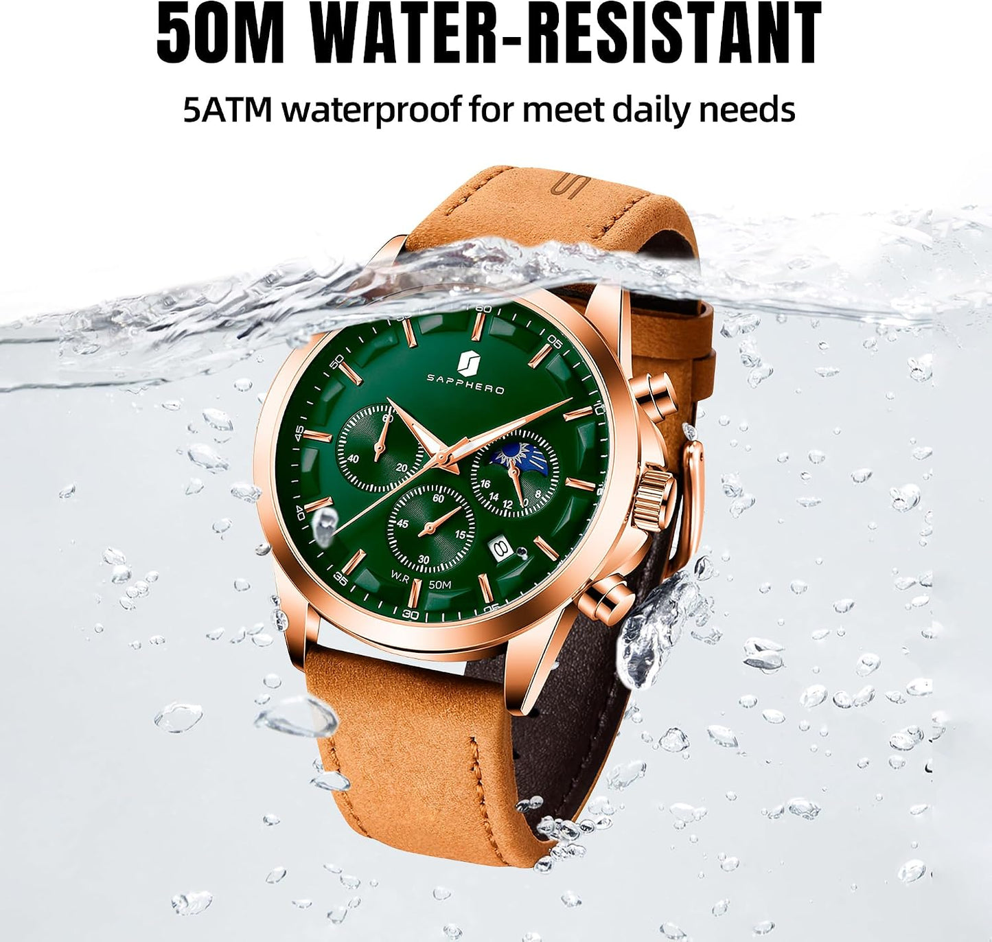 HOTBENYAR Mens Watches Analog Quartz Chronograph Waterproof Wrist Watches for Men Fashion Business Work Casual Sport Designer Dress Watch with Calendar Elegant Gifts for Men