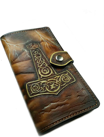 HOTKnarr, Viking Ship, Odin, Longship, Thor Hammer, Mjölnir, Men's 3D Genuine Leather Wallet, Long wallet, Biker Wallet, Handmade wallet, Carved wallet, Airbrush Art, Custom wallet, Personalized wallet