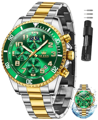 HOTOLEVS Watches for Men Stainless Steel Dress Men Watch with Date Big Face Chronograph Waterproof Luxury Fashion Watch Blue/Black/Gold/Green/Silver Face Relojes para Hombres