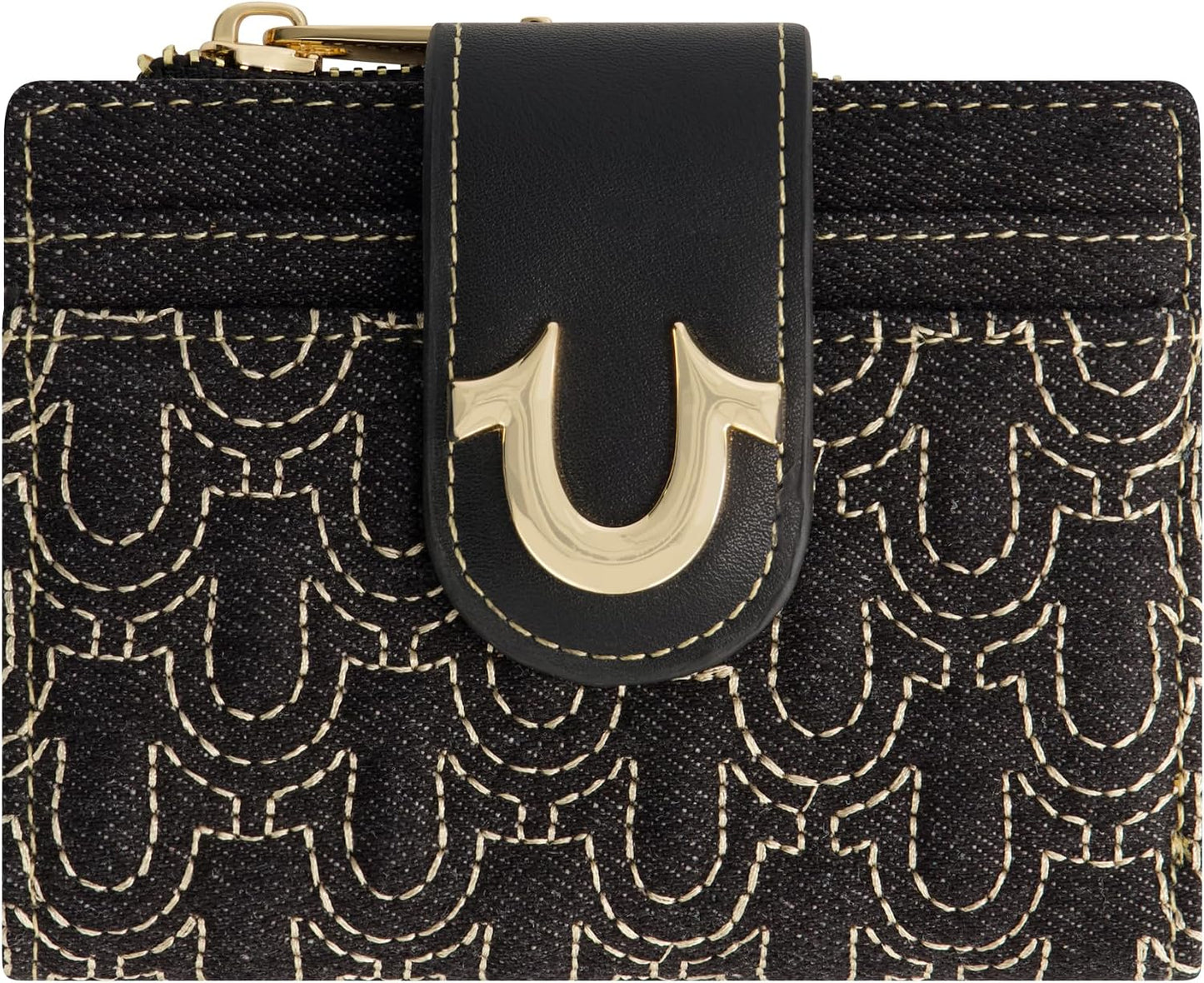 HOTTrue Religion Women's Mini Wallet, Black, One Size | Horseshoe Logo Small Compact Clutch Purse