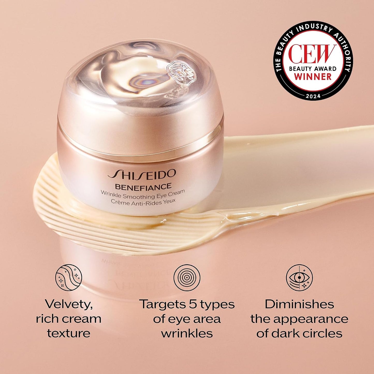 HOTShiseido Benefiance Wrinkle Smoothing Eye Cream - 15 mL - Visibly Improves Five Types of Eye Wrinkles, Dark Circles & Puffiness - 48-HR Hydration - All Skin Types - Non-Comedogenic