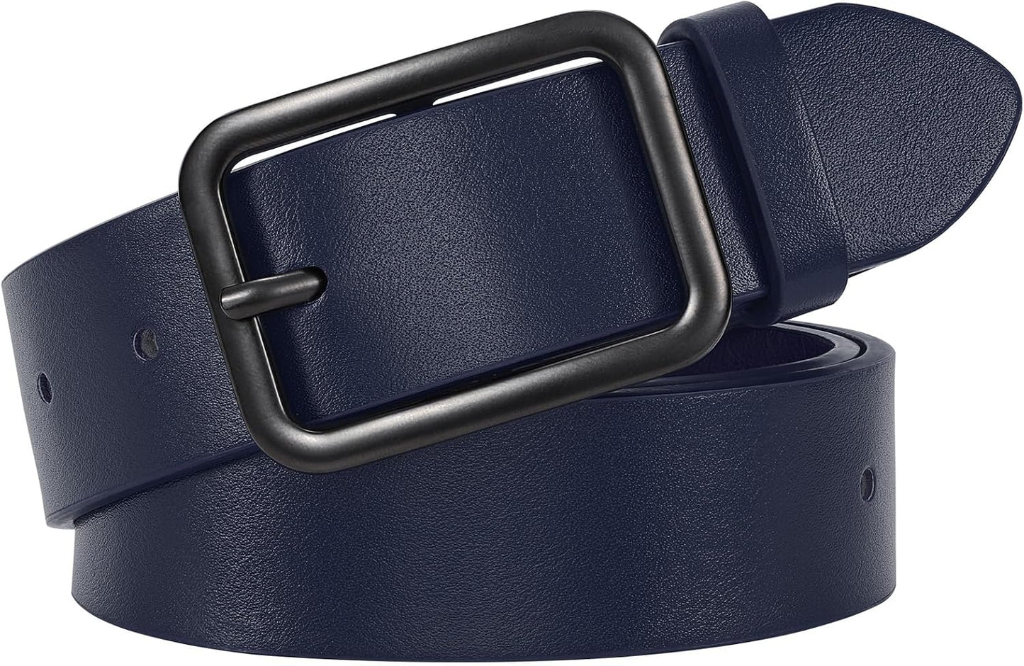HOTWERFORU Women Classic Black Leather Belt With Square Silver Buckle For Jeans Pants,1.3" width