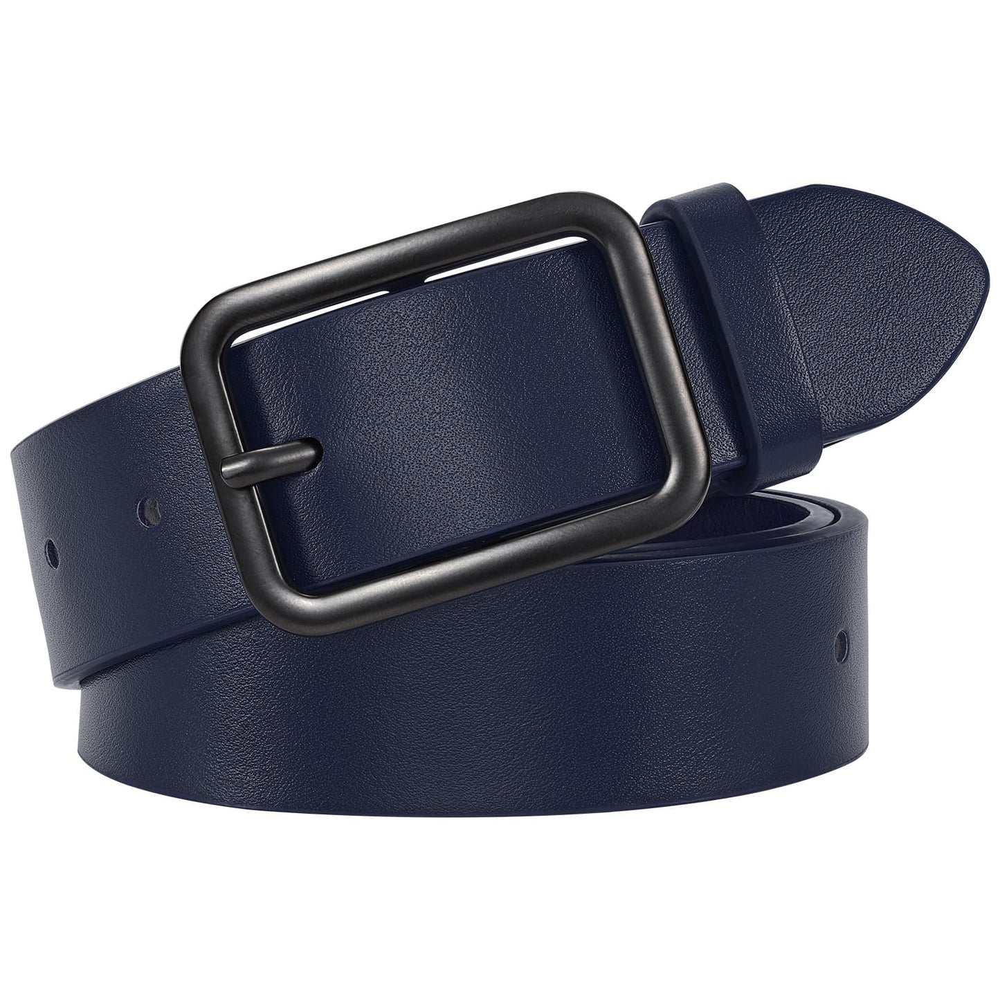 HOTWERFORU Women Classic Black Leather Belt With Square Silver Buckle For Jeans Pants,1.3" width
