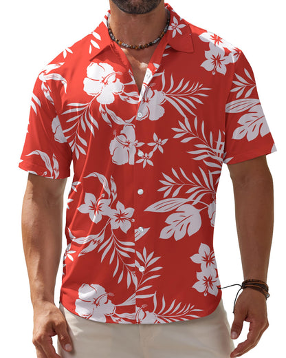 HOTBOJIN Men's Hawaiian Wrinkle Free Short Sleeve Button Down Tropical Floral Beach Vacation Shirt
