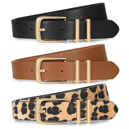 HOTXZQTIVE 3 Pack Women Belts For Jeans Dresses Pants Ladies Leather Waist Belt with Gold Buckle