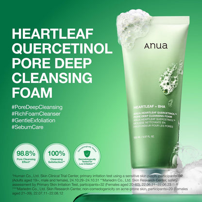 HOTAnua Heartleaf Quercetinol Pore Deep Cleansing Foam, Face wash for Pore Refining Cleanser, Hydrating Daily Facial Cleanser For Double Cleansing, Gentle Foaming with BHA, Korean Skincare, 5.07 fl.oz.