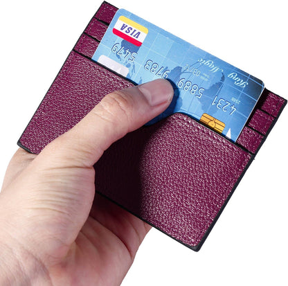 HOTDONWORD RFID Slim Leather Card Case Wallet Minimalist Credit Card Holder Money Clip (Purple)