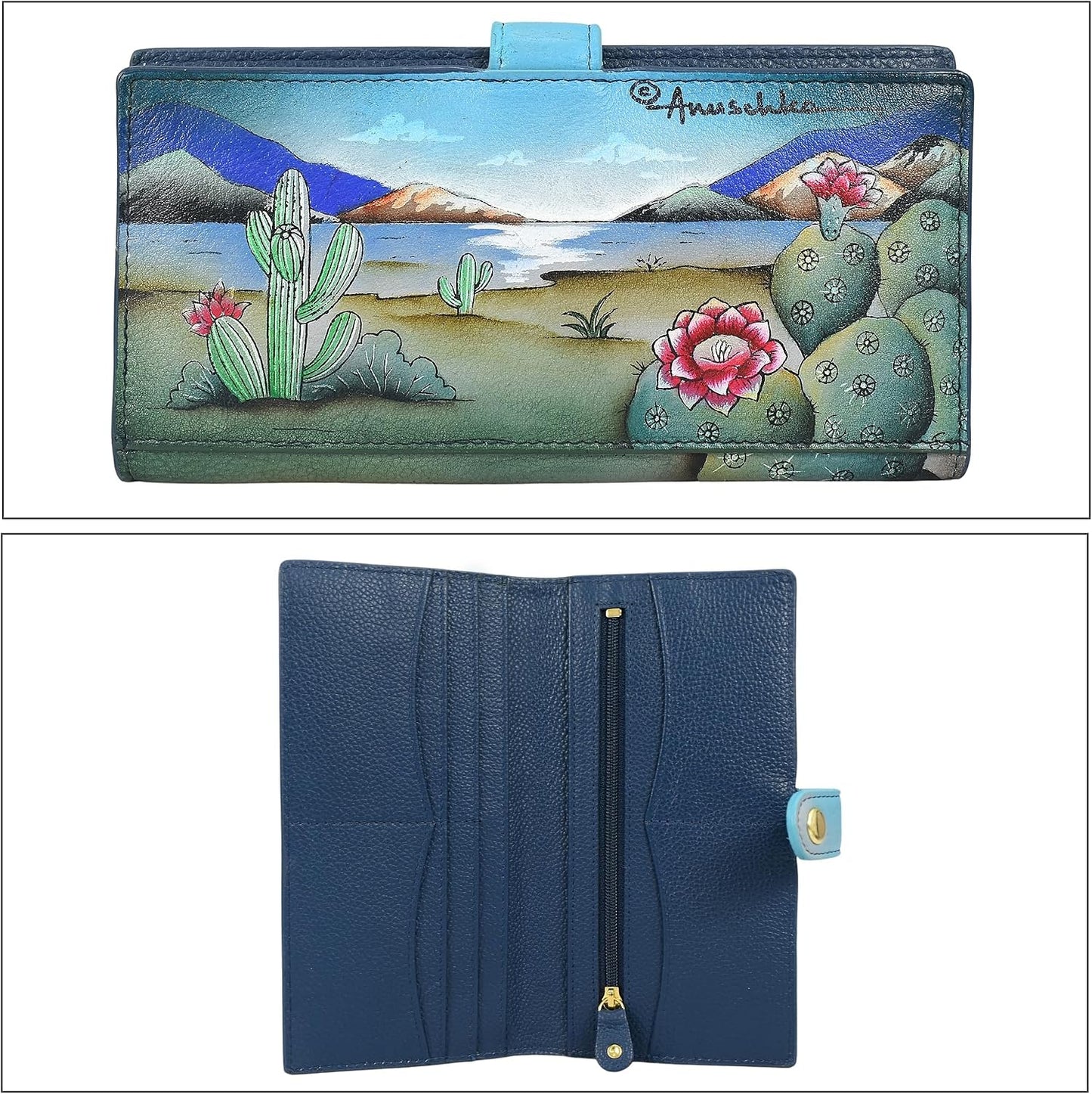 HOTAnuschka Women’s Original Genuine Leather Hand-Painted Two-Fold Organiser Wallet - Canyon Birds