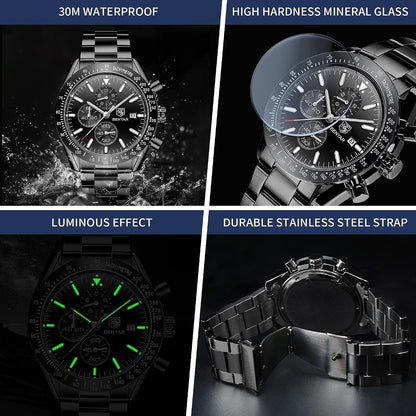 HOTBENYAR Watch for Men Analog Quartz Chronograph Waterproof Luminous Designer Mens Wrist Watches Business Work Sport Casual Dress Watch with Silicone Strap Elegant Gifts for Men